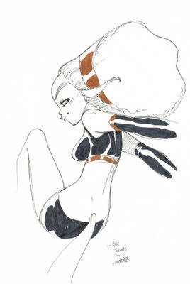 an image of a drawing of a woman in a bikini top