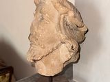 a statue of a lion head on a marble table