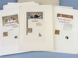 three pages of a book with a picture of a man on a horse