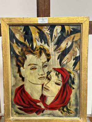an image of a painting of a man and a woman kissing