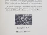 an open book with a black and white image of a man riding a horse