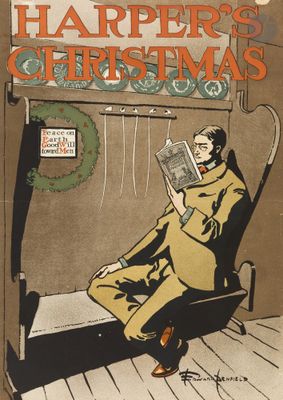 la couverture du numéro de Noël de Harper's, sur laquelle figure l'image d'un homme assis dans un fauteuil en train de lire un livre