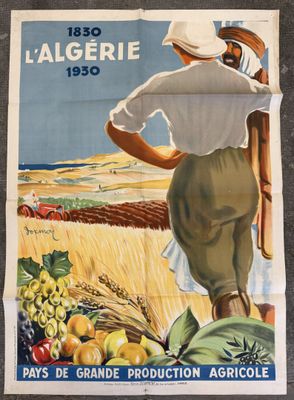 an old poster of a farmer standing in a field with his back to the camera