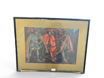 painting of two men dressed in red and black standing next to each other