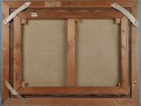 an old picture frame with a piece of fabric taped around it