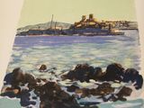 a picture of a painting of a city on the water