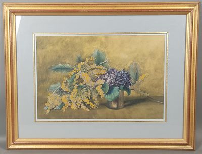 peinture d'une nature morte de fleurs dans un vase sur une table