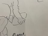 drawing of a man holding a skateboard in his right hand