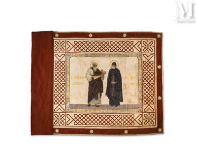an image of a painting of two men standing next to each other