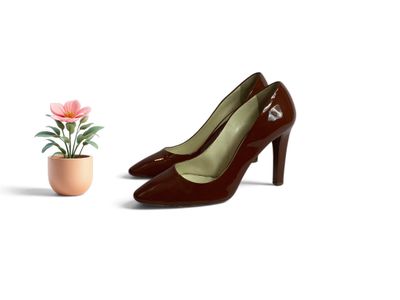 une petite plante en pot à côté d'une paire de chaussures