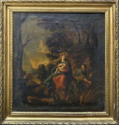a painting of a man riding a horse with a woman on it