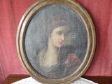 une photo d'un tableau représentant une femme en robe rouge