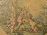 a picture of a painting of a couple of cherensils on the wall