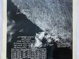 an old black and white photo of a plane flying over a mountain