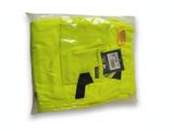 a pair of yellow pants with a tag on them