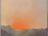 an image of a painting of a sunset over a mountain range