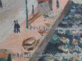 painting of a view of a harbor with boats and people on the water