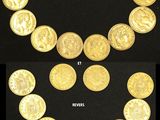 a collage of two images of a necklace made out of gold coins