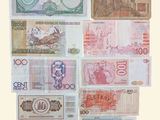 many different types of bank notes on a white background