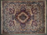 tapis persan ancien à motif de médaillon sur fond bleu