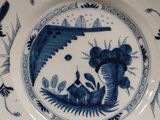 a blue and white plate with a picture of a fish on it