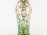 an image of a green glass vase with gold trimming