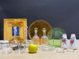 a table with a lot of glass items on it
