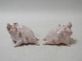 pair of pink ceramic seashells on white background
