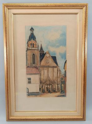UTRILLO Maurice (1883-1955) « L'église de Limours ». Eau for…