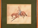 tableau représentant une femme à cheval dans la neige