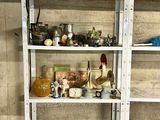 a shelf with various items on it in a room