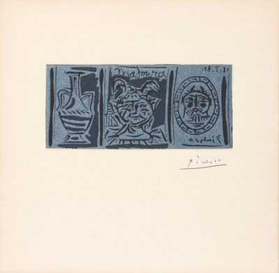 an image of a drawing of three vases with faces on them