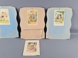 three framed pictures of children ' s pictures on a blue background