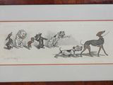 tableau représentant un groupe de chiens et un homme avec un chien