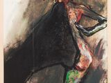 an image of a painting of a bull with horns on it ' s head