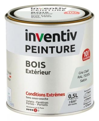 Peinture Inventitiv pour bois extérieur, 5,5 l, gris clair