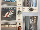 a picture of a book with a picture of a race car