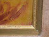 a close up of a painting of a bird in a frame