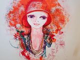 tableau représentant une femme portant un chapeau rouge et un collier