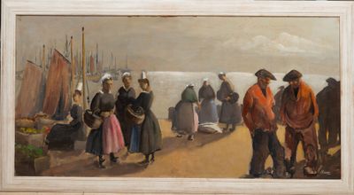 Ecole BRETONNE - Début du XXe siècle. Bigoudines devant le p…