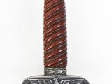 a silver and red sword on a white background