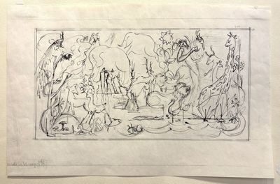 a drawing of a group of people in a forest