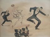 drawing of a man in a tuxedo and a woman in a dress dancing