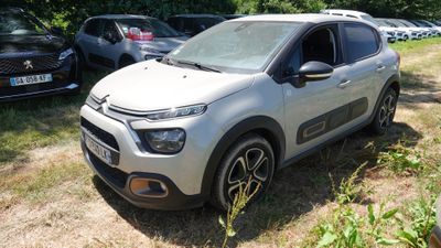 une petite voiture blanche garée dans l'herbe à côté d'autres voitures