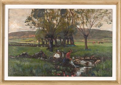 Charles ROUVIERE (1866-1924) Lavandière Huile sur panneau Si…