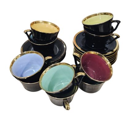 several cups and saucers are stacked on top of each other