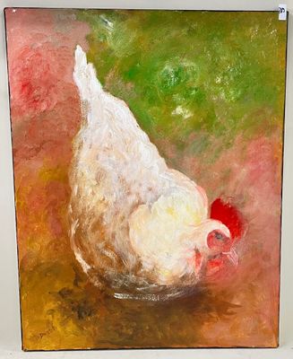 Benedicte DURET. La poule. Huile sur toile.