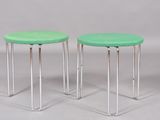 pair of green stools with chrome legs