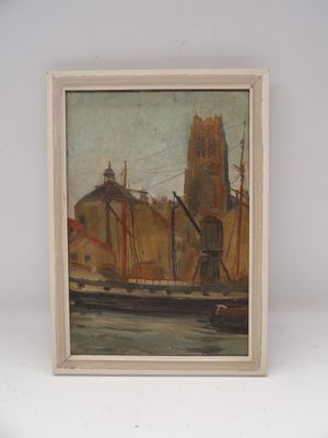une image représentant un tableau d'un bateau dans un port