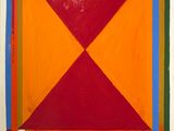 an abstract painting of a square with a red, yellow, green, and blue design